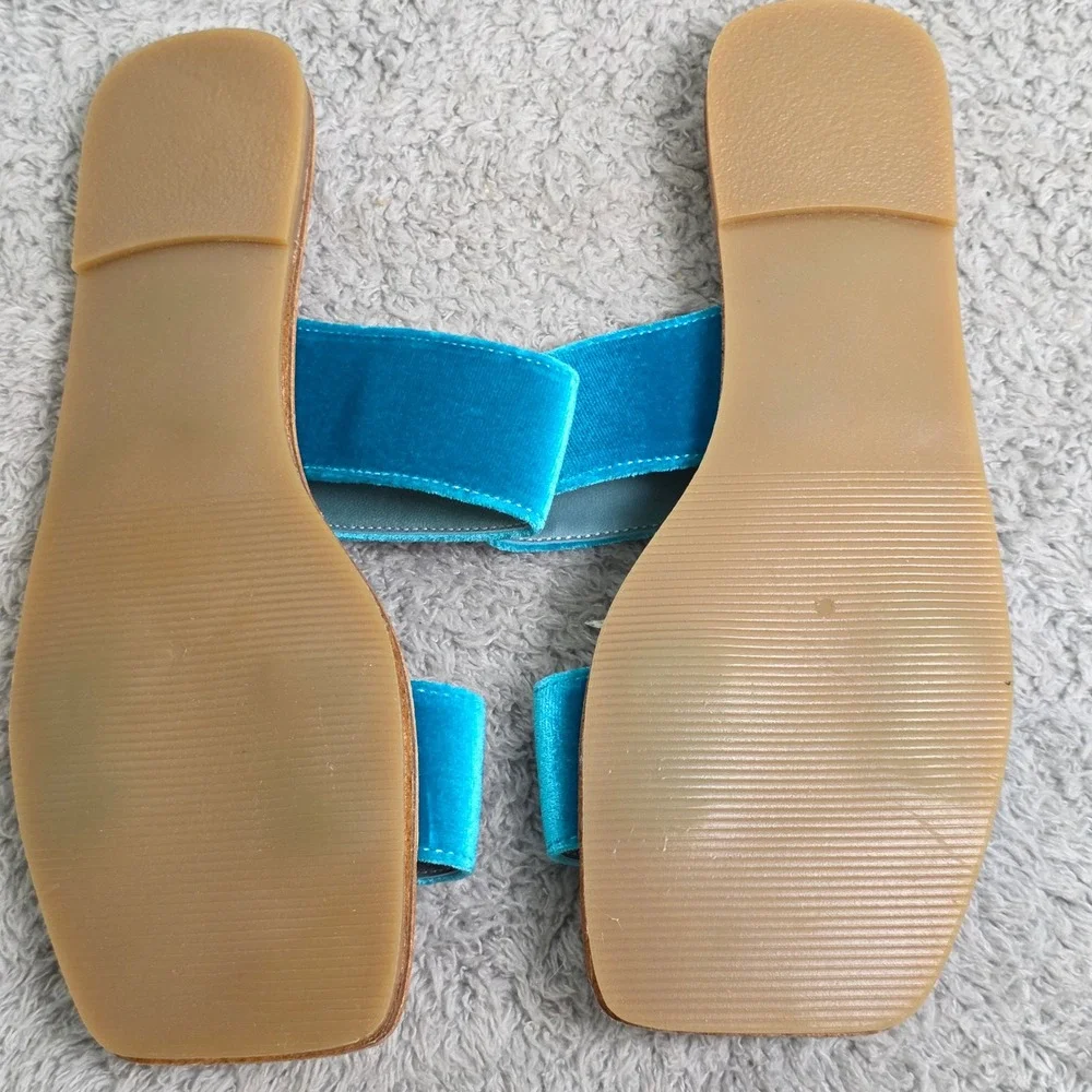 Steve Madden Leather Slides Sandals Womens 6M Blue Velvet Slip On Square Toe NEW